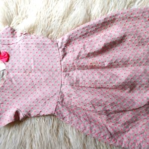 Grey and neon coral polka dot dress